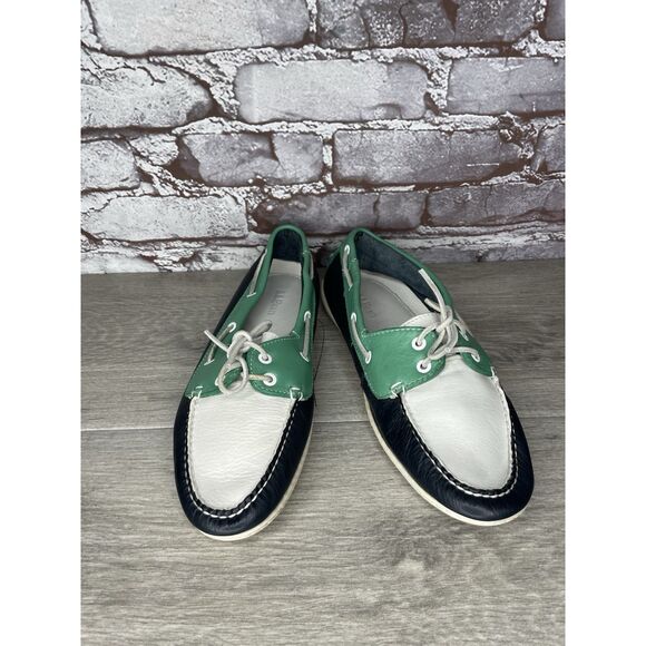 LL Bean Blue Green White Leather Preppy Loafers Boat Shoes Women Sz 9M US/39.5EU - Picture 16 of 16